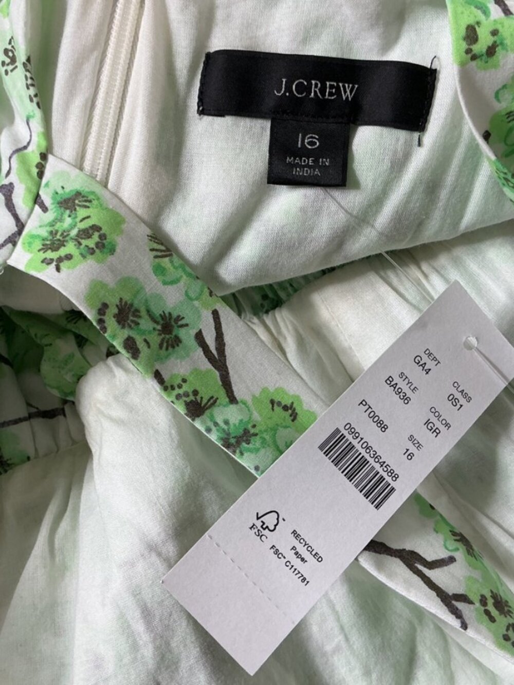 J. Crew Sleeveless Gathered Tank Midi Dress Lime Green Cherry Blossoms NWT 16 - Picture 6 of 8